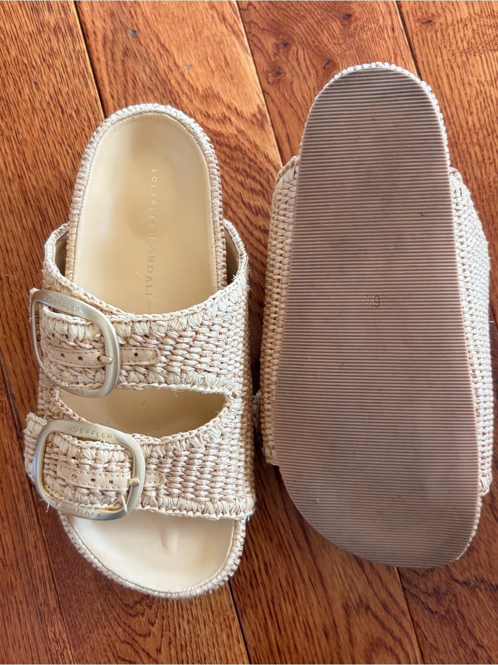 Loeffler Randall Natural Woven Double-Buckle Slide Sandals - Picture 4 of 9